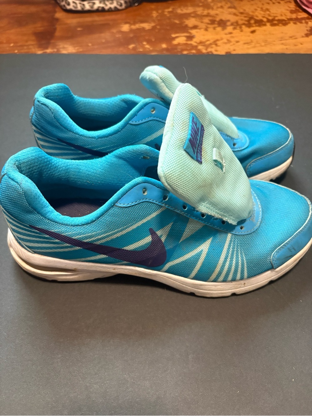 Nike Teal Blue Running Shoes with Purple Swoosh
